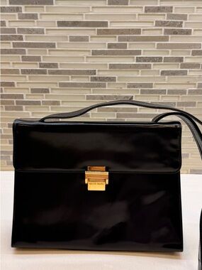 Bruno Magli Black Leather Shoulder Bag with Gold Tone Hardware